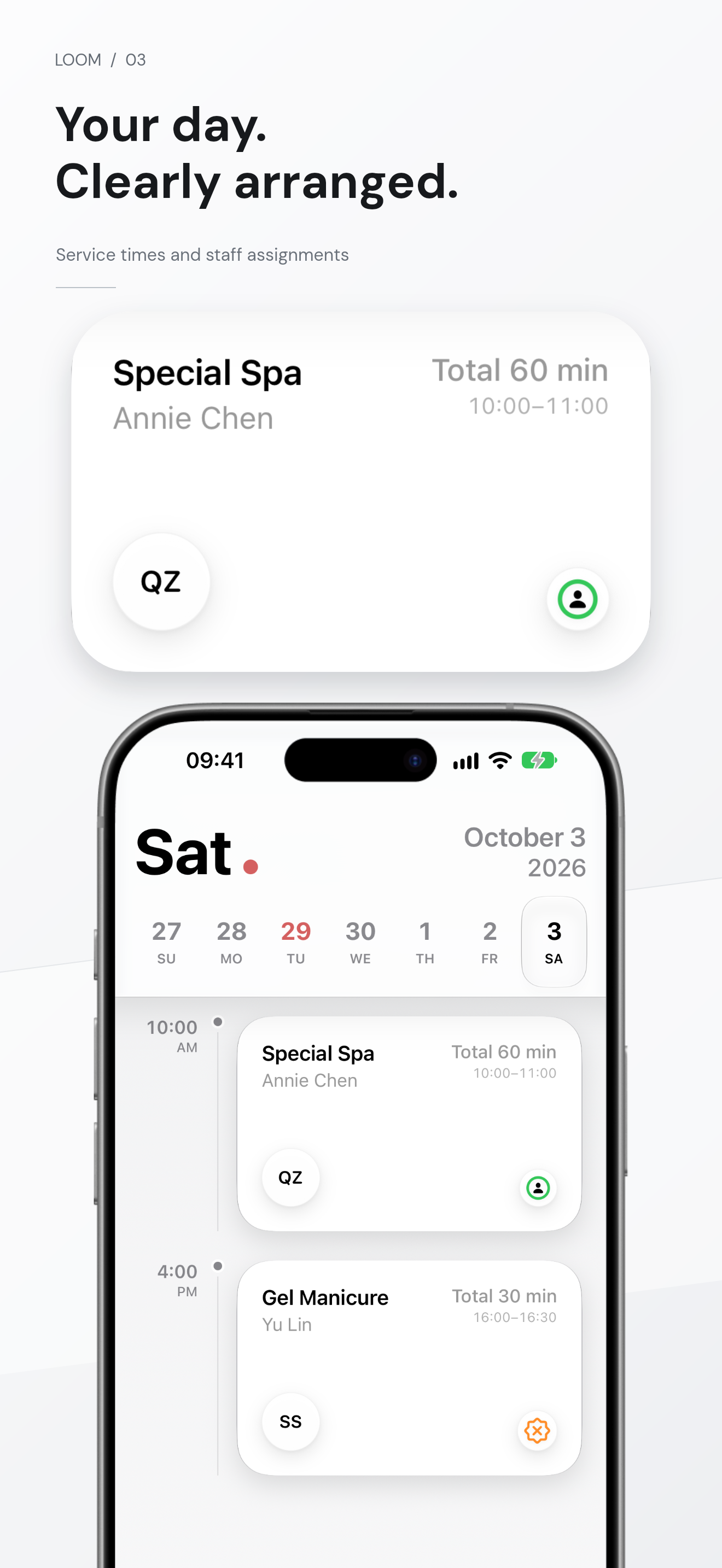 Store calendar with staff appointments